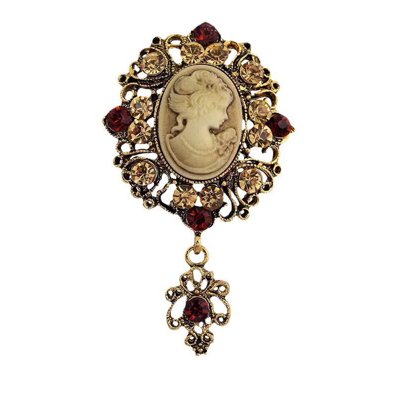 European and American brooch vintage court gem elegant beauty head crystal brooch alloy diamond accessories pin wholesale