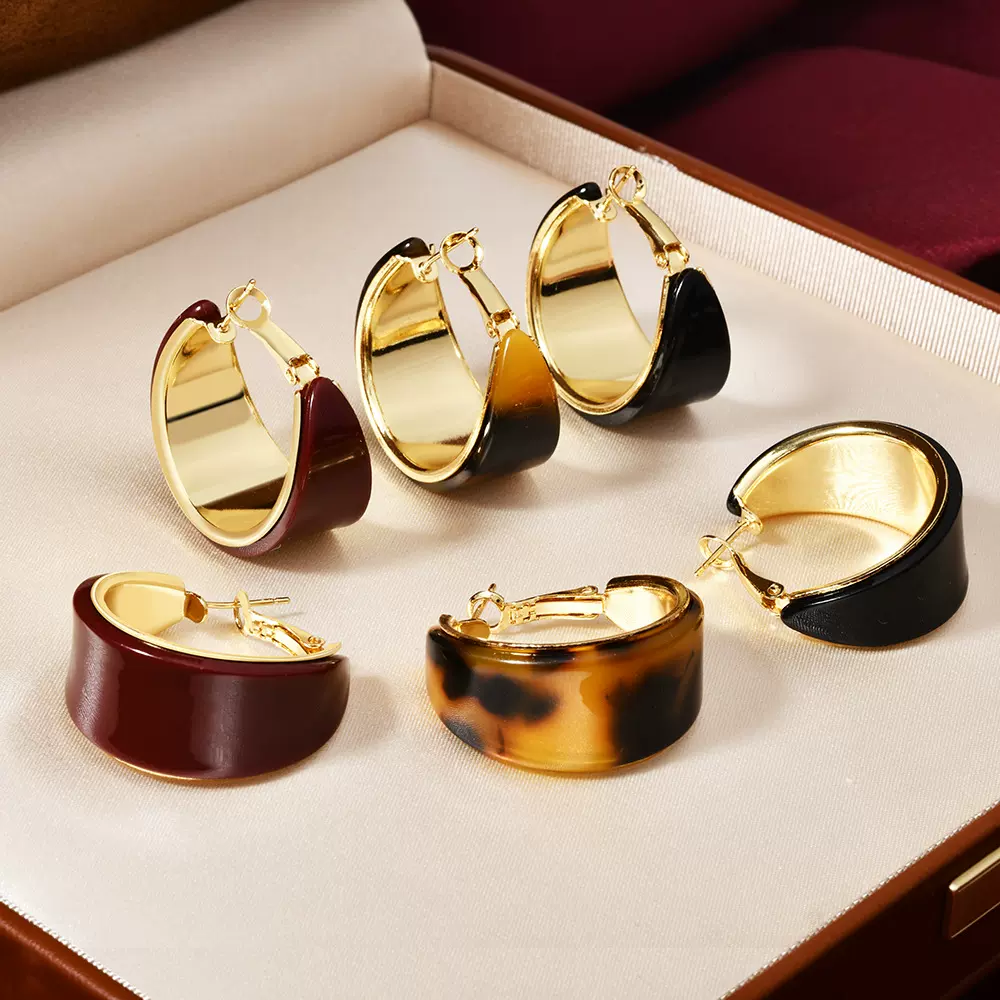 欧美跨境气质名媛豹纹C形耳环轻奢高级感百搭耳圈时尚个性耳饰女