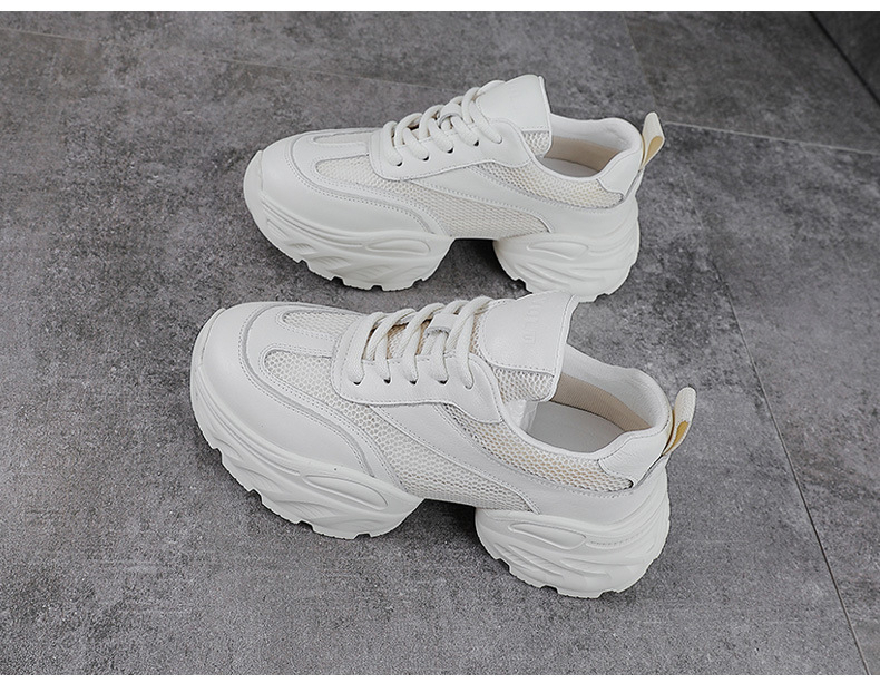 Giày sneaker nữ đế dày phong cách dad sneaker, lưới thoáng khí, da thật tăng chiều cao — Lưới trắng chi tiết 11