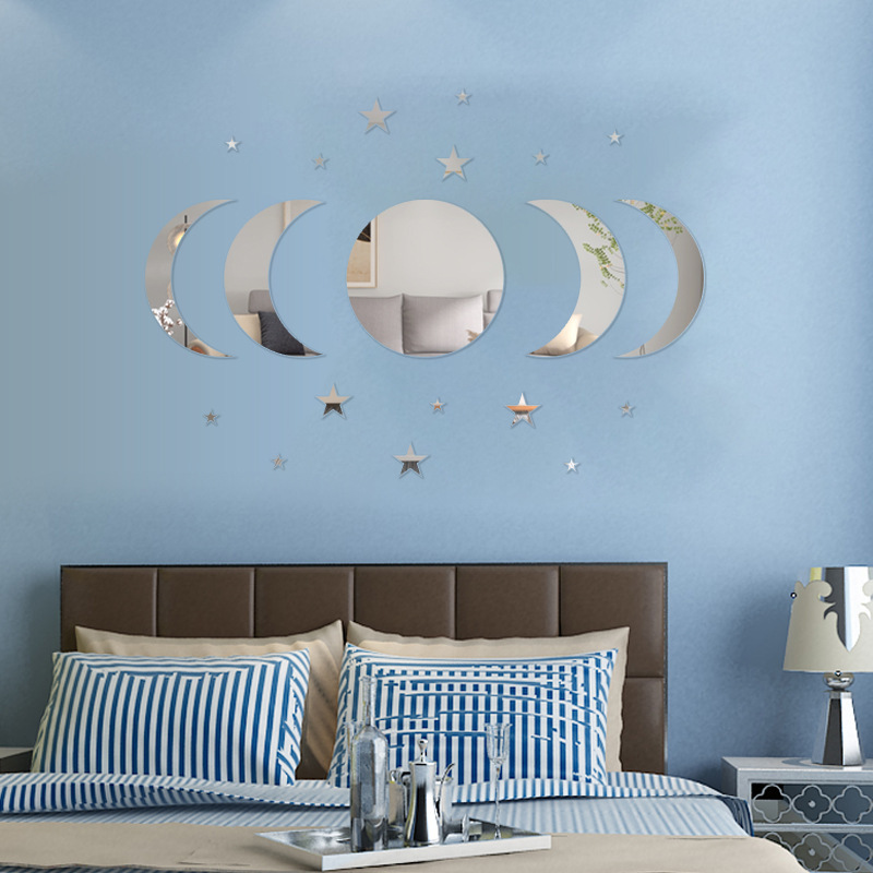 Kreative Mond Sterne Kombination Acryl Aufkleber Wohnzimmer Schlafzimmer Hintergrund Wand Dekoration Selbst Klebe Spiegel_voghion.com