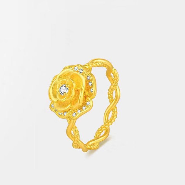 Gold Audrey Rose Ring Women Vietnam Sha Gold Fashion Diamond Rose Flower Opening Finger Ring Bracelet_voghion.com