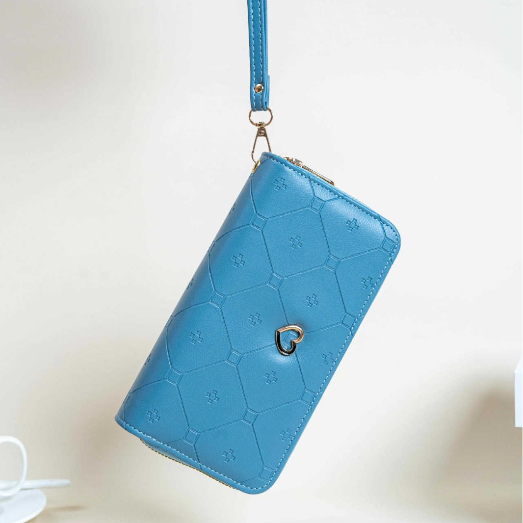 2024 embrague de mujer en forma de corazón compras casual todo fósforo billetera móvil bolso de cuero portátil de gran capacidad