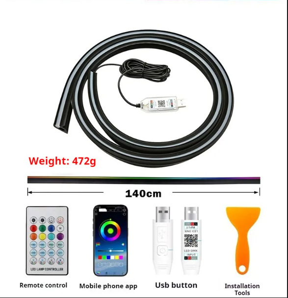 New Car Atmosphere Light USB Instrument Panel Wrap-Around through Led Windshield Silicone Light Streamer Atmosphere Light