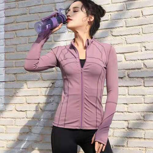 Lulu yoga fitness top for women, autumn/winter training, running, long-sleeved stand-up collar, zip-up jacket, factory-made