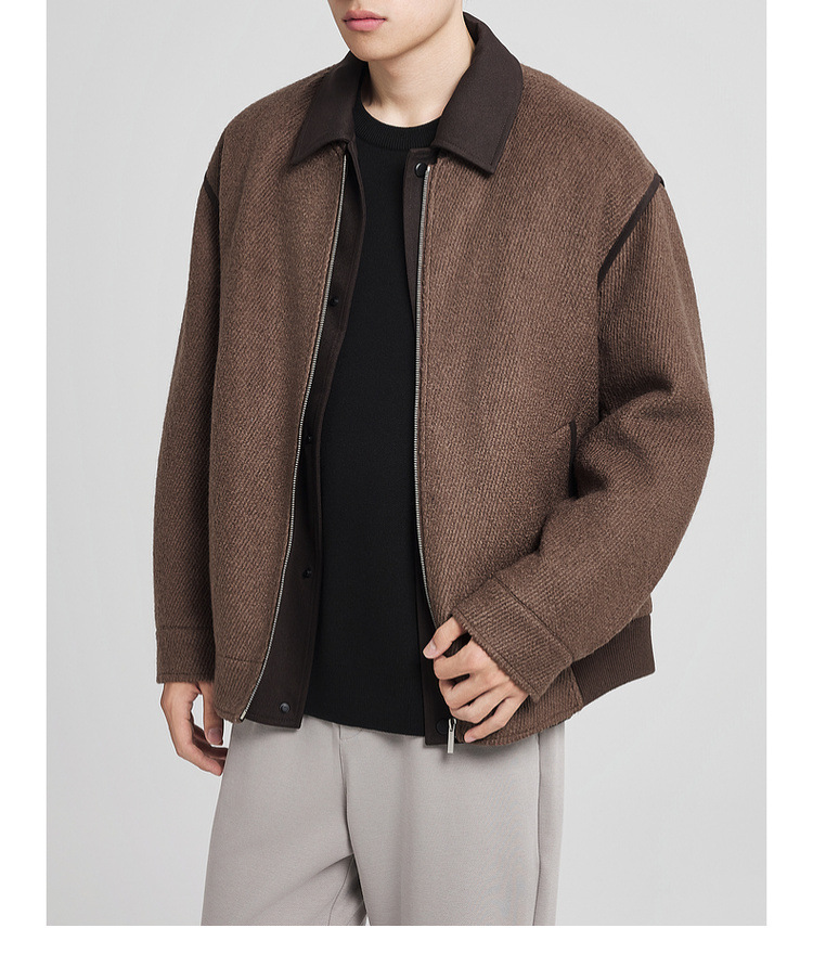 Áo phao nam dáng ngắn phong cách Old Money chất liệu twill — Màu cà phê nâu chi tiết 26