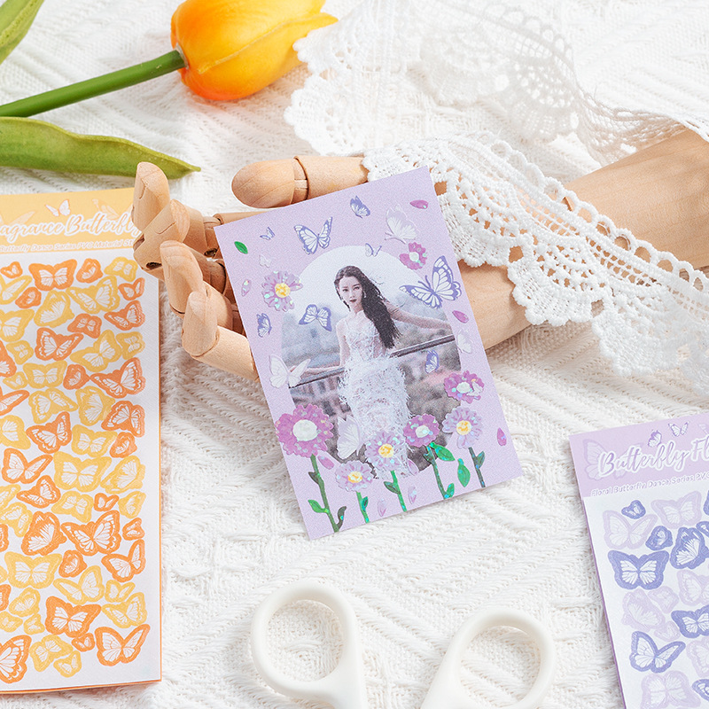 Flor fragancia abeja mariposa serie láser Goo tarjeta mano cuenta impermeable PVC pegatinas animal material coreano DIY papelería pegatinas