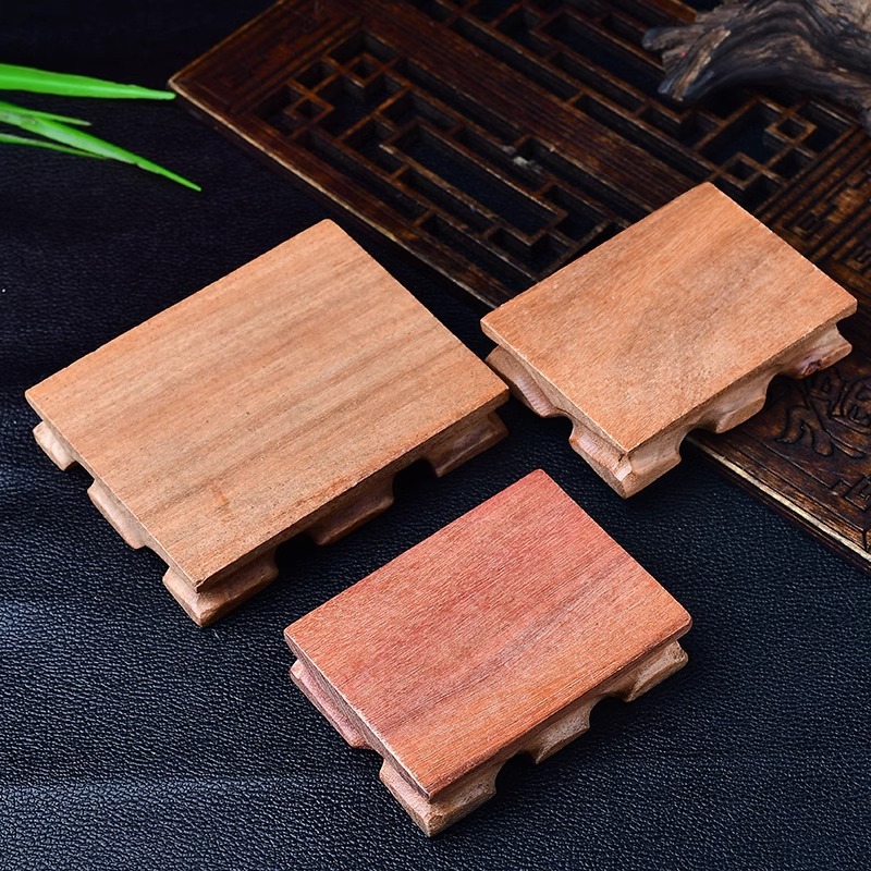 水晶摆件木头底座平放实木花状底盘适合放晶簇奇石把玩平底摆件