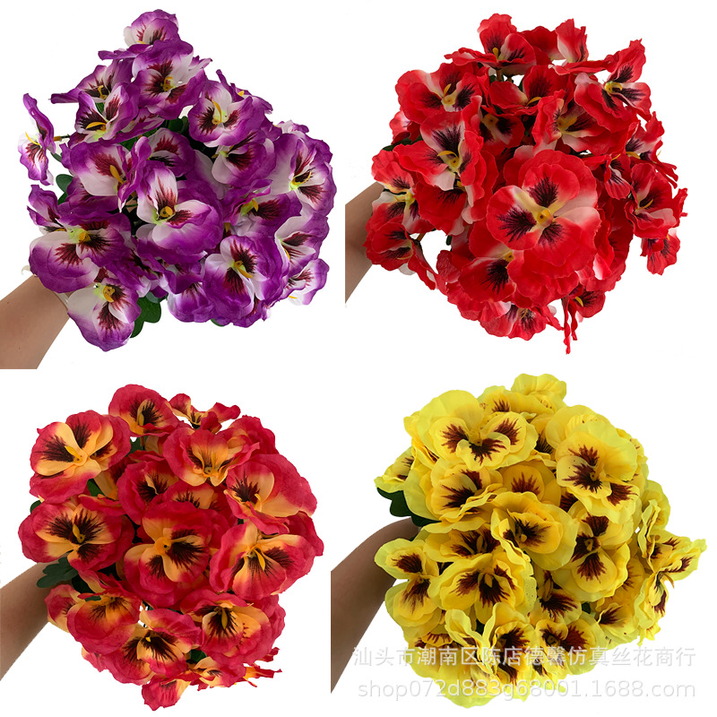 Internal Hot Selling Amazon Simulated Flower Pansy Outdoor Decoration Dining Table Indoor Home Creative Bouquet Wholesale