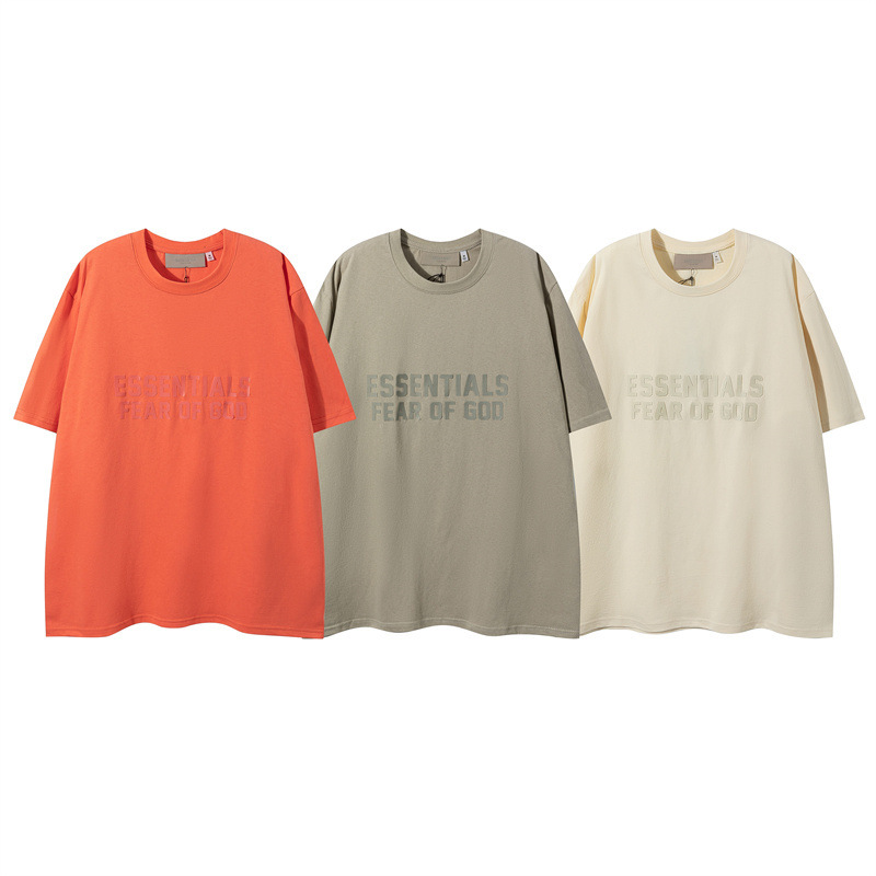 FOG ESSENTIALS pecho tridimensional flocado letras impresas de la calle europea y americana suelta cuello redondo manga corta Camiseta moda