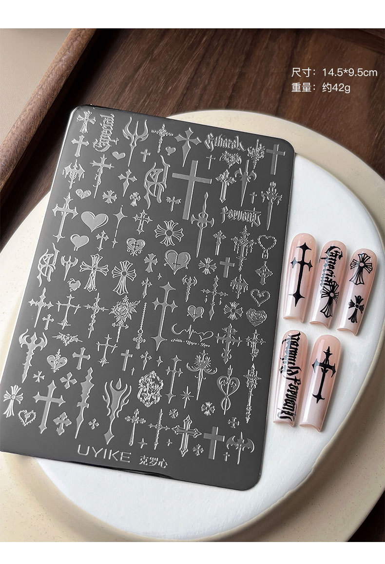 New Punk Heart Cross Nail Art Stamping Plate Dark Style Pattern Nail Transfer Mold Tools Wholesale