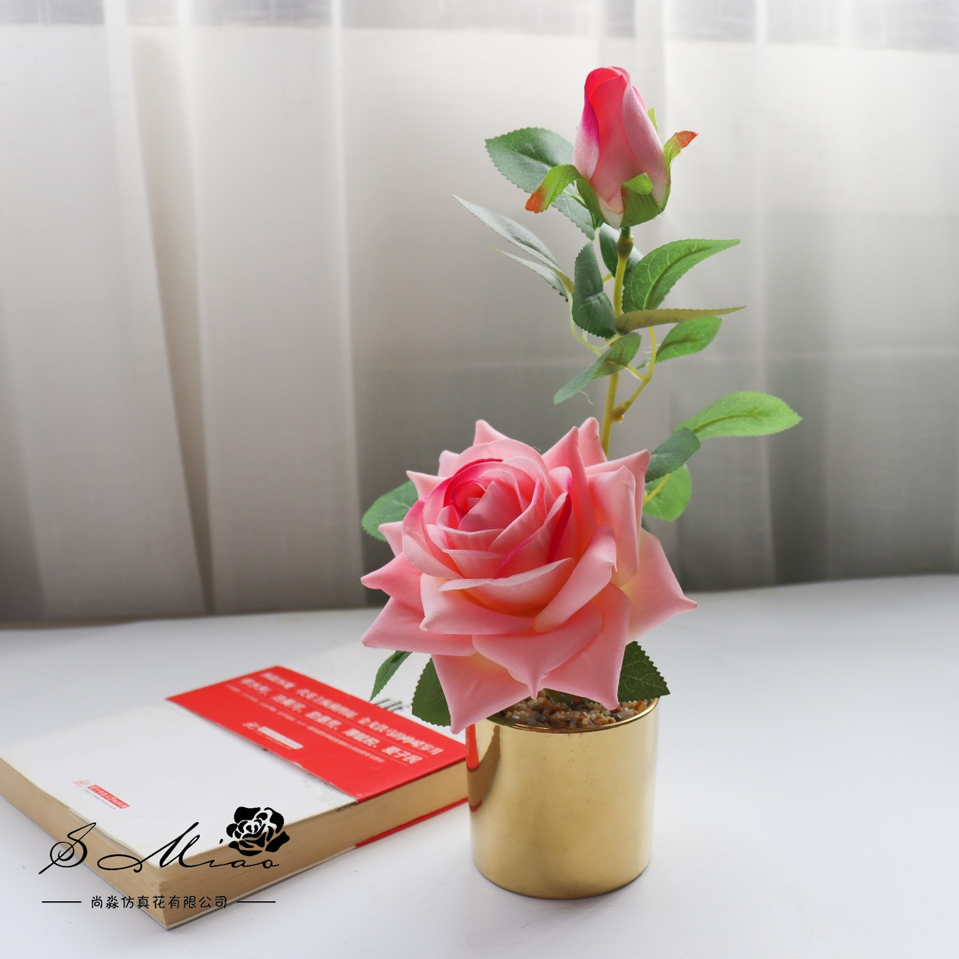 Flores falsas tela de terciopelo de alta calidad flores de rosa bonsai simulación flor de moda decoración creativa plantación verde artificial simulación maceta
