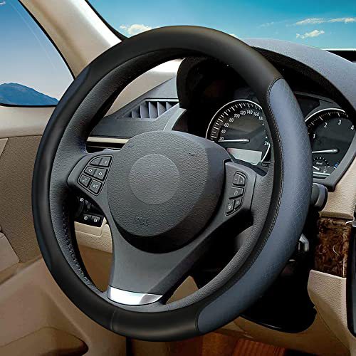 Classic Embossed Contrasting Color Steering Wheel Cover, Microfiber Leather, Non-Slip, Breathable, Universal for All Seasons, Non-Slip and Wear-Resistant Handle Cover