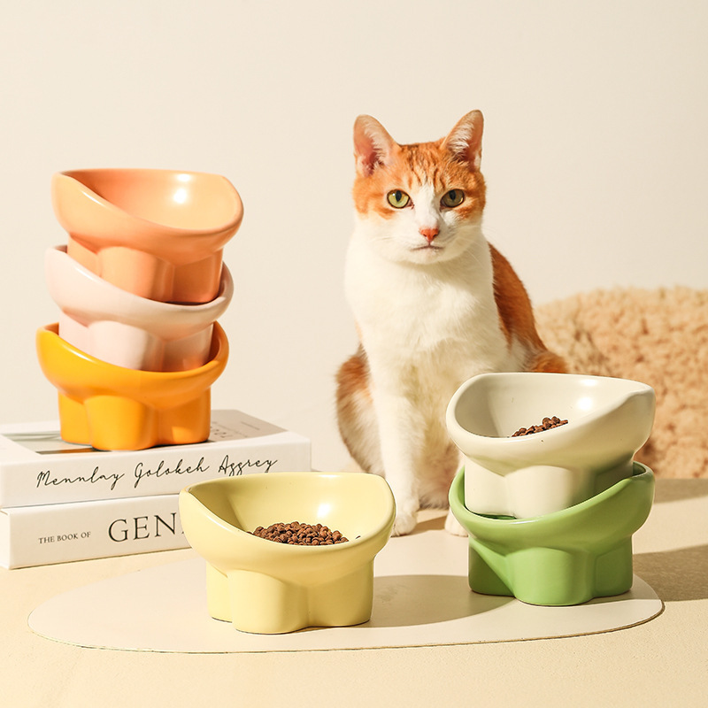 Cat Bowl Ceramic Protection Cervical Vertebra High Foot Dog Bowl Dog Rice Bowl Cat Double Bowl Cat Food Basin Anti-overturning Pet Drinking Water