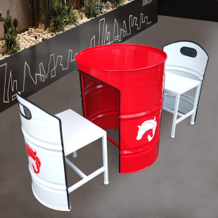 Outdoor Iron Table and Chair Combination Internet Red Creative Industry Style Milk Tea Shop Cafe Hamburger Shop Outside Oil Barrel Table and Chair
