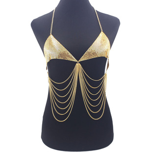 Aliexpress Hot Selling Personality Trend New Design Sexy Metal Aluminum Sheet Tassel Multi-layer Chest Chain Bikini Body Chain
