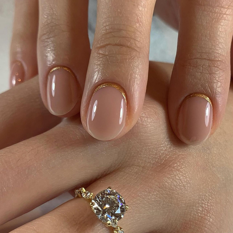Nail Patch Simple Reverse Gold French Wearable Nail Patch Short Mini Wearable Manicure Fake Nails
