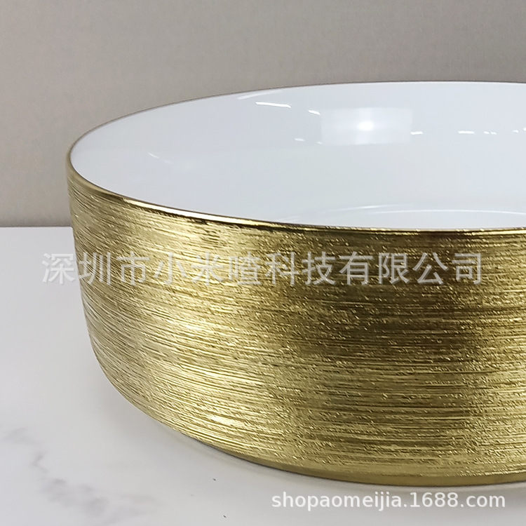 Cuenca de cerámica de oro electrodeposición, lavabo de mano de ingeniería redonda europea, lavabo de arte transfronterizo de Oriente Medio, India, Vietnam