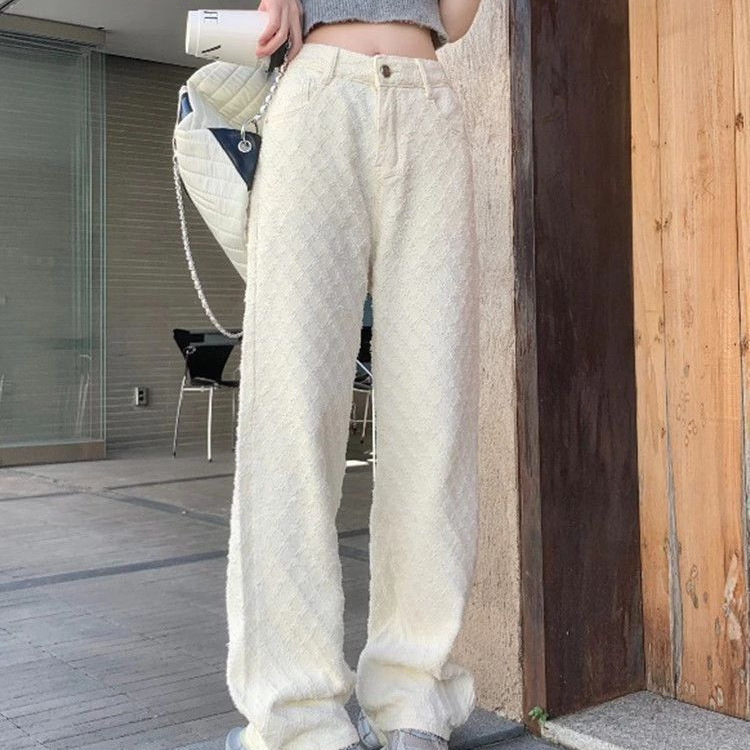 2025秋季小香风设计感重工提花牛仔裤女ins直筒裤显瘦百搭阔腿裤|undefined