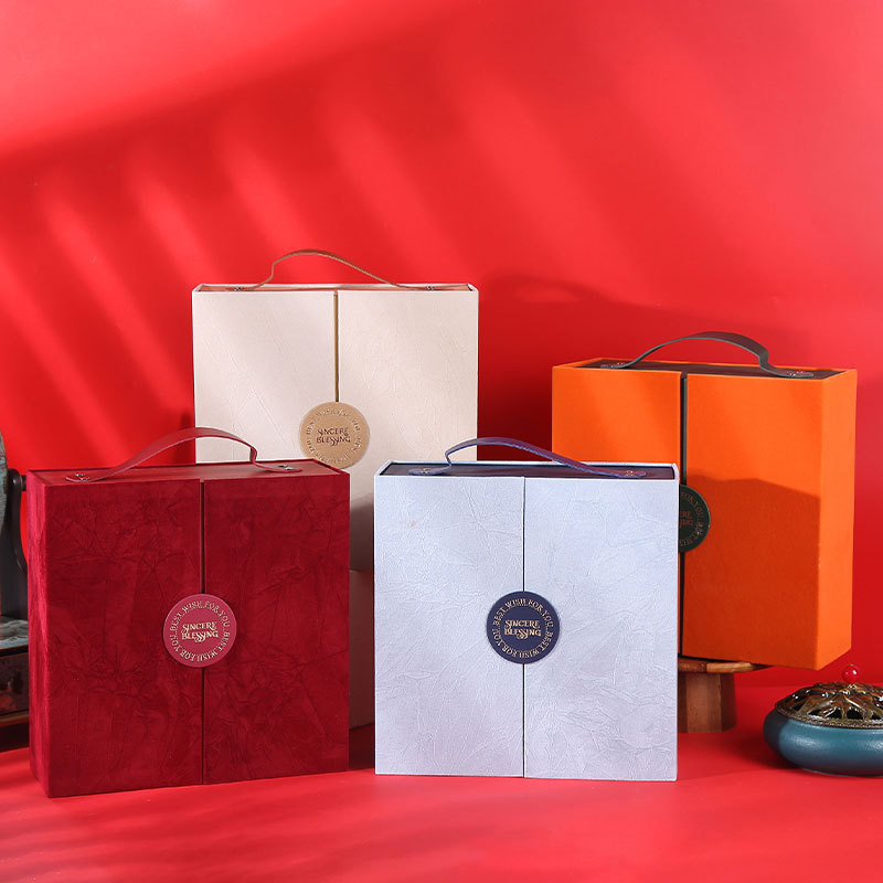 2022年厂家硬纸板pu提手白色中式开窗礼盒烫金伴手礼礼品包装