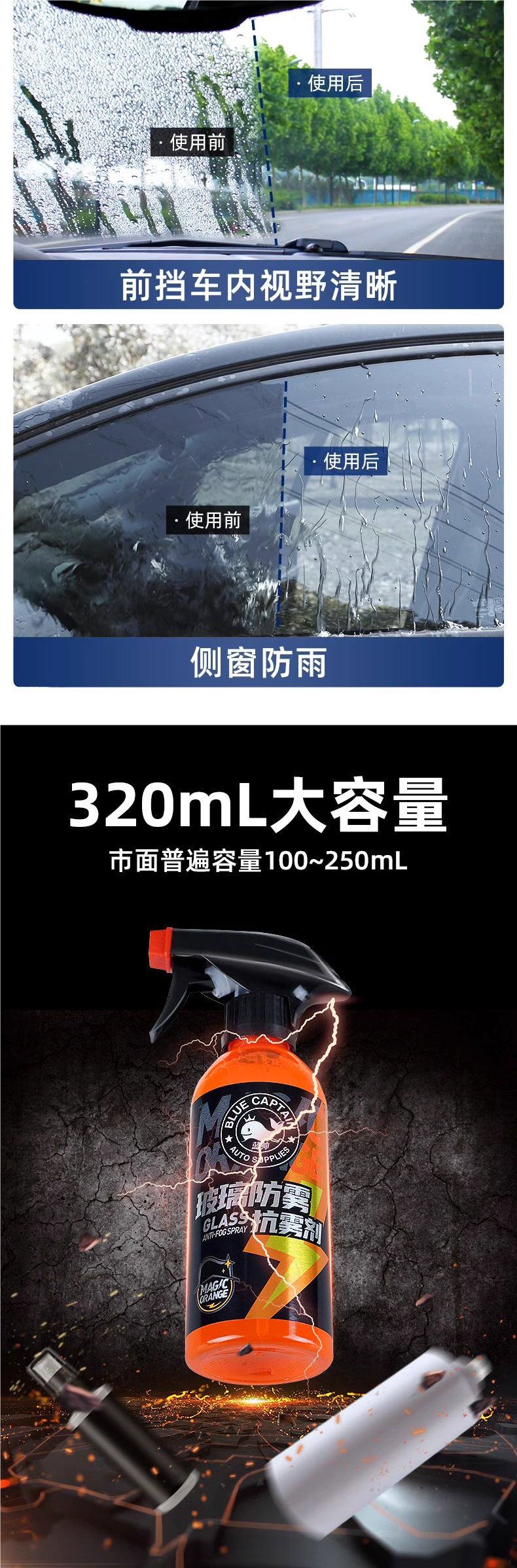 Car Glass Anti-Fog Spray Long-Lasting Anti-Rain Spray for Windshield and Rearview Mirrors, Anti-Fog Spray for Car Windows