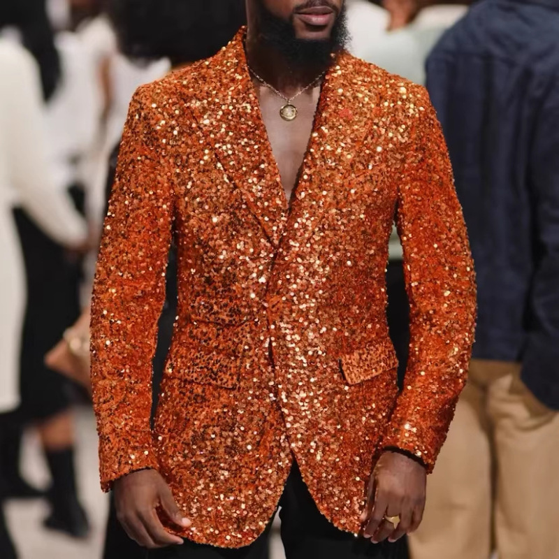 2024 New Cross-Border Sequined Men's Single Jacket Groom's Suit Men's Wedding Banquet Plus Size Cross-Border Suit for Men