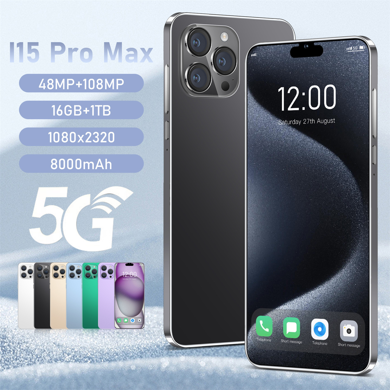 跨境新款I15promax旗舰6.8寸1+16智能安卓手机外贸内置一体机代发
