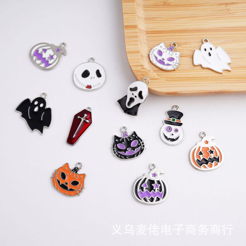 Halloween Pumpkin Cross Pendant Electroplated White K Alloy Drop Oil Earrings Accessories Large Cong