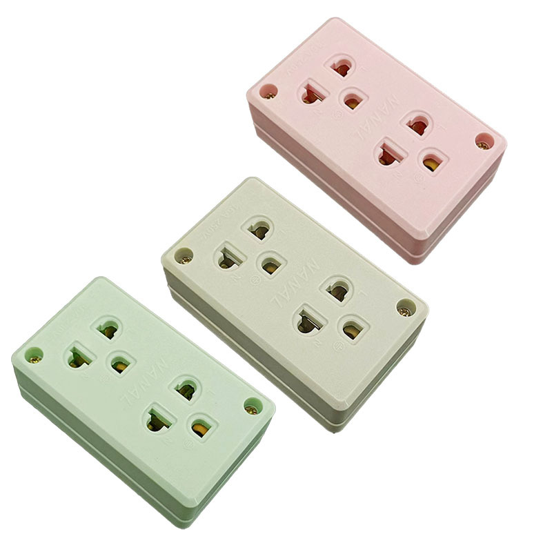 东南亚外贸三色插座 六孔胶木插排 二位三极插座 耐高温多彩排插