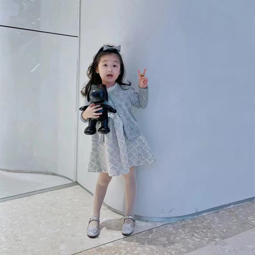  Spring and Autumn New Baby Gold Filigree Lattice Outerwear Thin Knit Long Sleeve Cardigan for Girls and Children Air Conditioning Shirt Sun Protection Suit