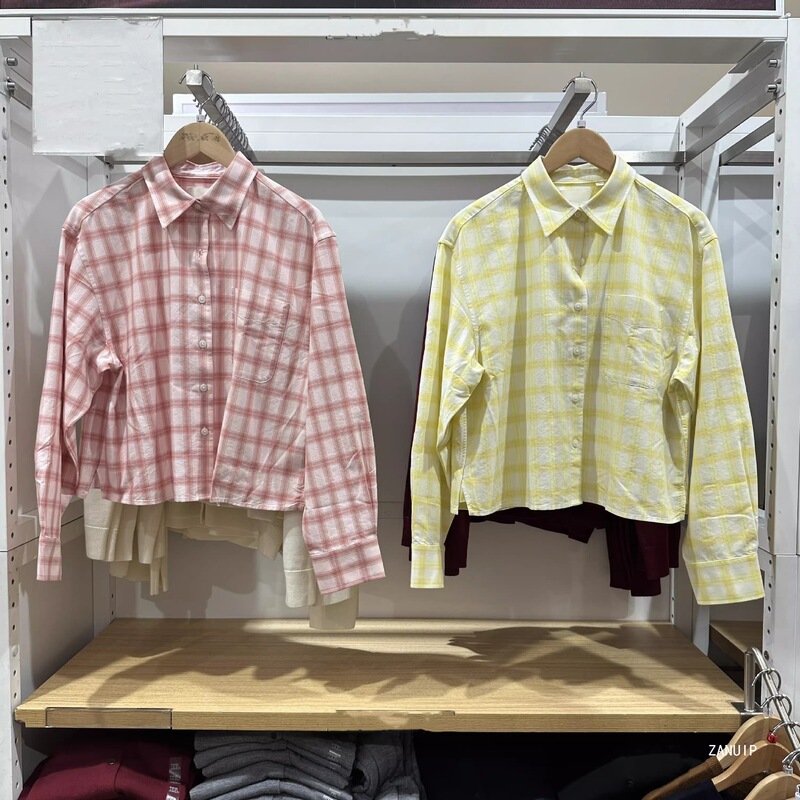 2026 Spring New Style Women's Fashionable Shirt Oxford Plaid Box-Shaped Short Long-Sleeved Shirt Top 484929 2026 Spring New Style Women's Fashionable Shirt Oxford Plaid Box-Shaped Short Long-Sleeved Shirt Top 484929