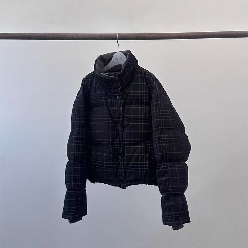 ERUME 韓国東大門 2024 スタンドカラーチェック柄冬服新しい小柄な高級パンダウンジャケット|undefined