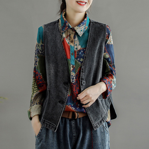 2022 Spring and Summer New Denim Vest Vest Jacket Women Korean Style Loose Trendy Outer Wear Retro Literary Vest