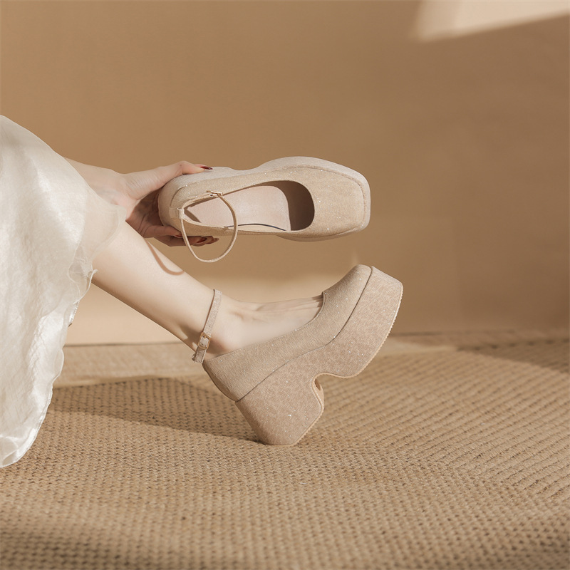8083 Height-Increasing Thick-Soled Mary Jane Shoes for Women, French-Style Champagne Color Wedding Shoes, High Heels for Petite Individuals, Suitable for Pairing with Wedding Dresses, Small Leather Shoes 8083 Height-Increasing Thick-Soled Mary Jane Shoes for Women, French-Style Champagne Color Wedding Shoes, High Heels for Petite Individuals, Suitable for Pairing with Wedding Dresses, Small Leather Shoes