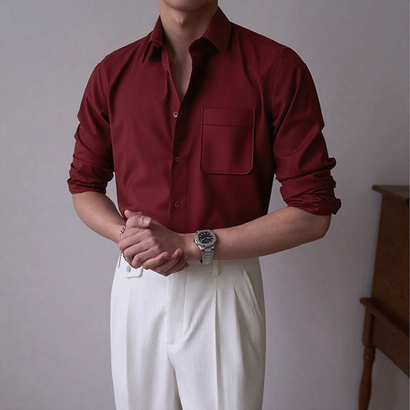 Spring Non-Iron Shirts for Men, Silky Business Formal Wear, Burgundy Wedding Banquet Long-Sleeved Shirts, Plus Size Men's Clothing Wholesale Spring Non-Iron Shirts for Men, Silky Business Formal Wear, Burgundy Wedding Banquet Long-Sleeved Shirts, Plus Size Men's Clothing Wholesale