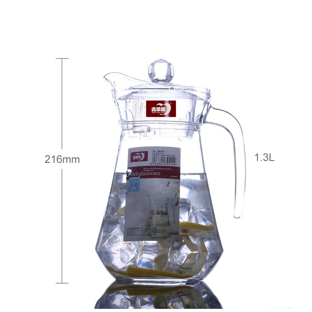 Lemeya vidrio resistente al calor hervidor de agua fría agua manzana verde engrosado jar de jugo tetera flor logotipo al por mayor