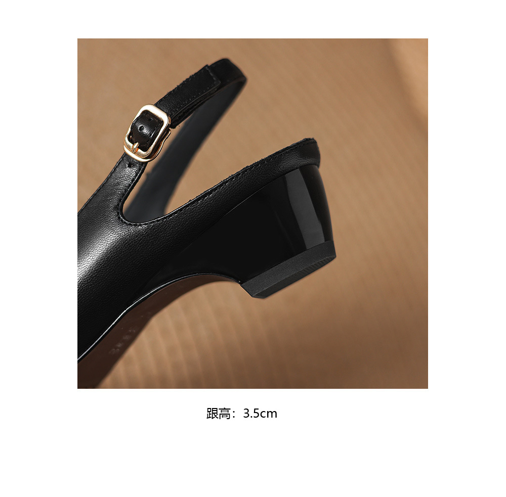 Sandal nữ da cừu mũi nhọn quai ngang gót vuông 6 cm — đen chi tiết 11