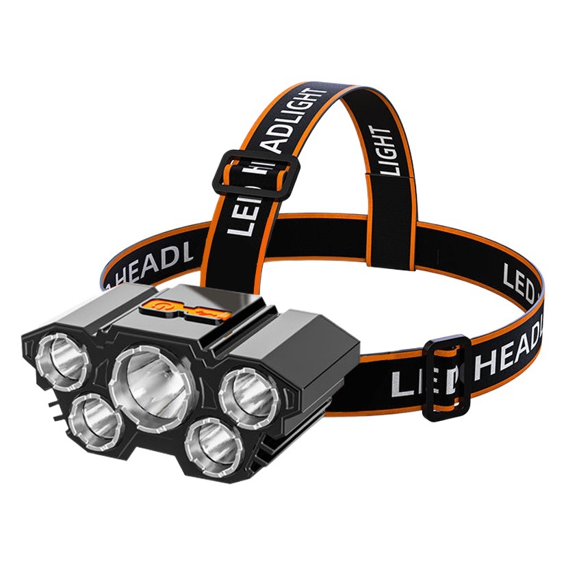 Faro de luz fuerte transfronterizo de 5led, linterna recargable ultrabrillante montada en la cabeza, iluminación portátil para exteriores, faro de pesca impermeable
