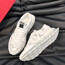 广州货欧洲站新款牛皮拼接帆布系带透气厚底气垫休闲板鞋男鞋