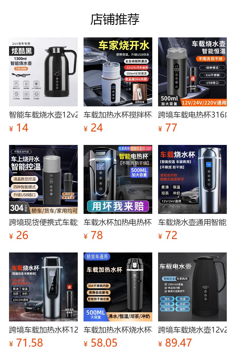 Cross-Border Car Water Kettle 12V24V Universal Electric Heating Water Kettle Car Heating Cup Car Home Dual-Purpose Water Kettle