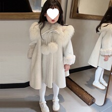 女童中长款毛呢大衣2024冬季儿童红色过年服大童加厚学院呢子外套