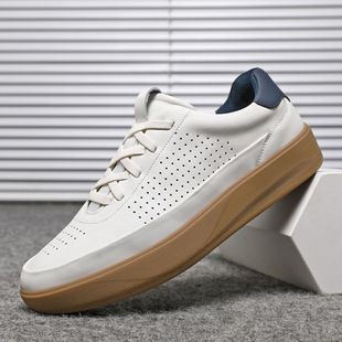 First-Layer Cowhide Sneakers for Men in Summer, Breathable and Non-Stuffy Genuine Leather Shoes, Versatile Moral Training Shoes, Soft Soles, Lightweight White Shoes