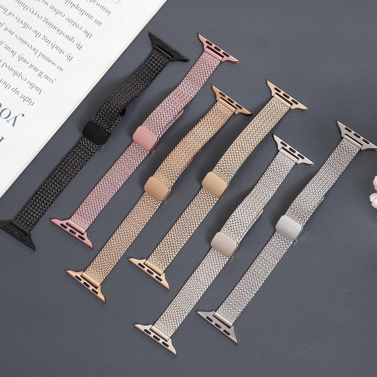 Suitable for iWatch Apple Women's Watch Strap Small Waist Wheat Ear Herringbone Mesh Magnetic Buckle Watch Strap Drop Shipping