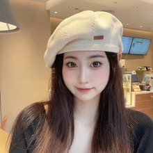 针织贝雷帽秋季帽子百搭显脸小八角帽日系韩版纯色学生复古报童帽