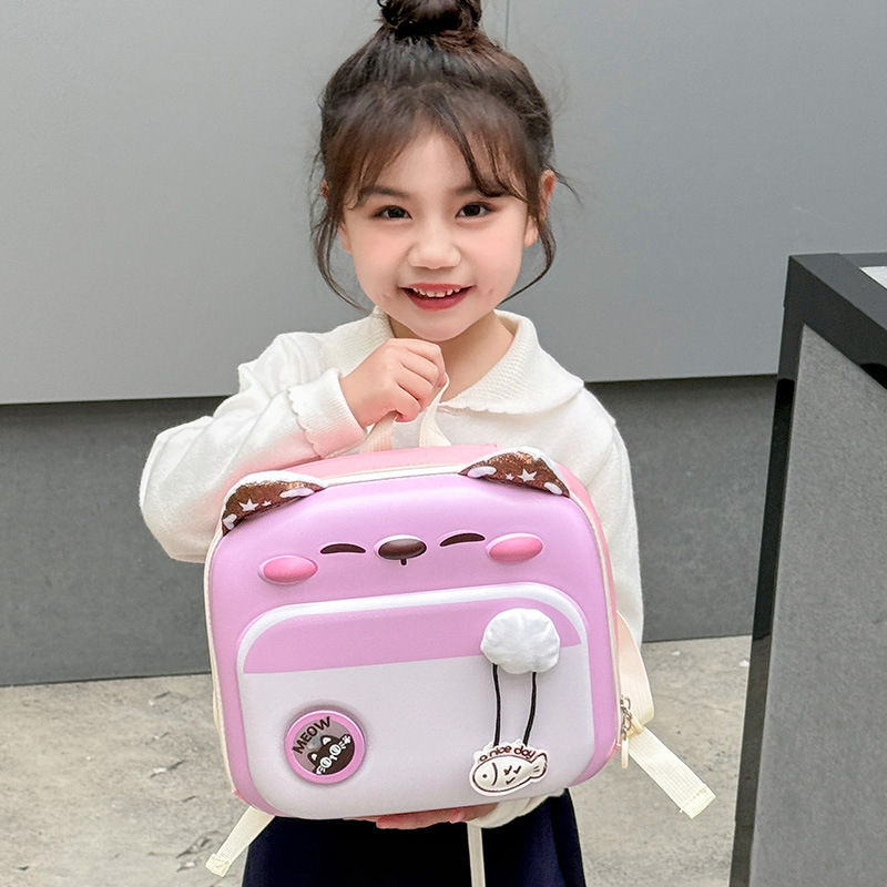 Mochila de cáscara dura para niños, jardín de infantes, mochila de cáscara de huevo de gato de dibujos animados, mochila para niños y niñas de clase media