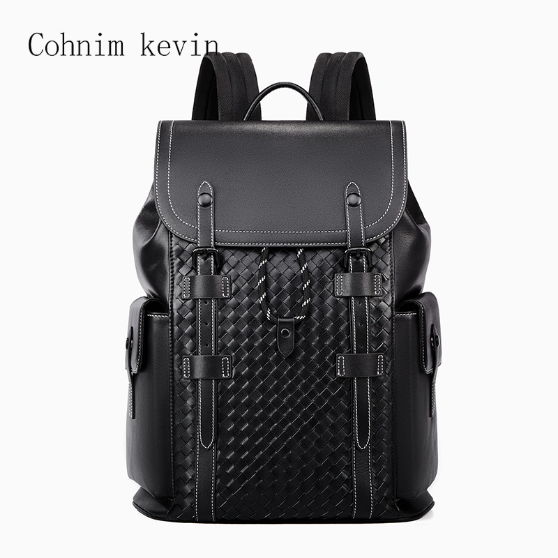 Cohnim Kevin Men's Genuine Leather Versatile 15inch Laptop Bag Business Travel High-End Backpack_voghion.com
