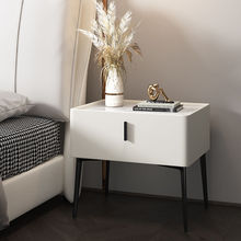 高级感岩板轻奢简约现代全实木床头柜卧室皮质迷你创意床边柜整装