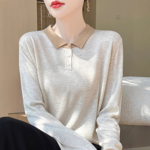 Early Autumn Lapel Shirt, Loose Polo Collar Top, Bottoming Knitwear, Autum Style Thin Long-Sleeved T-Shirt Knitwear