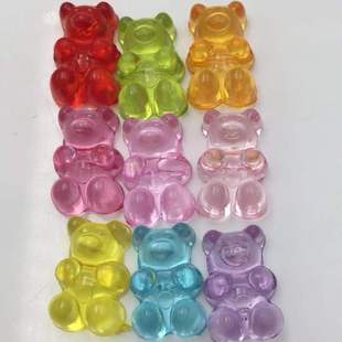 12mm transparent acrylic bear cartoon color bear amusement park toy bear cross hole bear beaded jewelry