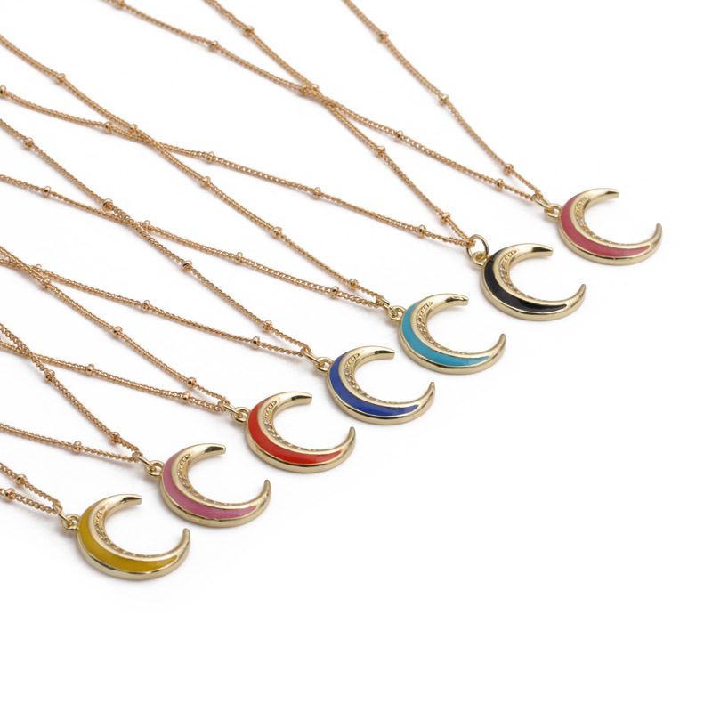 Star Pendant With Jewelry Copper Zircon Drip Oil Multicolor Moon Necklace display picture 1