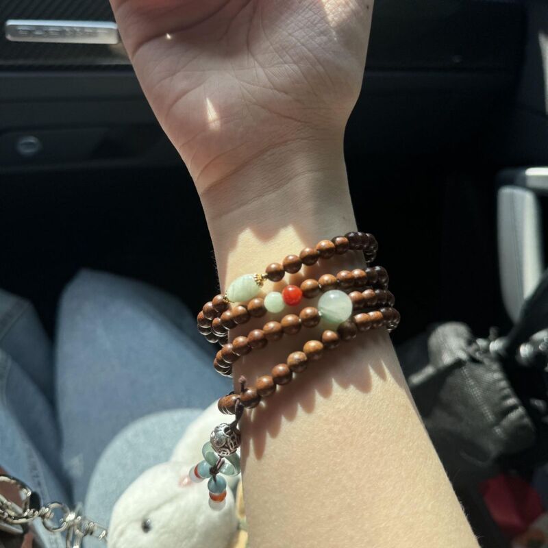 杨幂同款金丝檀木108颗佛珠手链新中式翡翠项链毛衣链念珠明星款|undefined